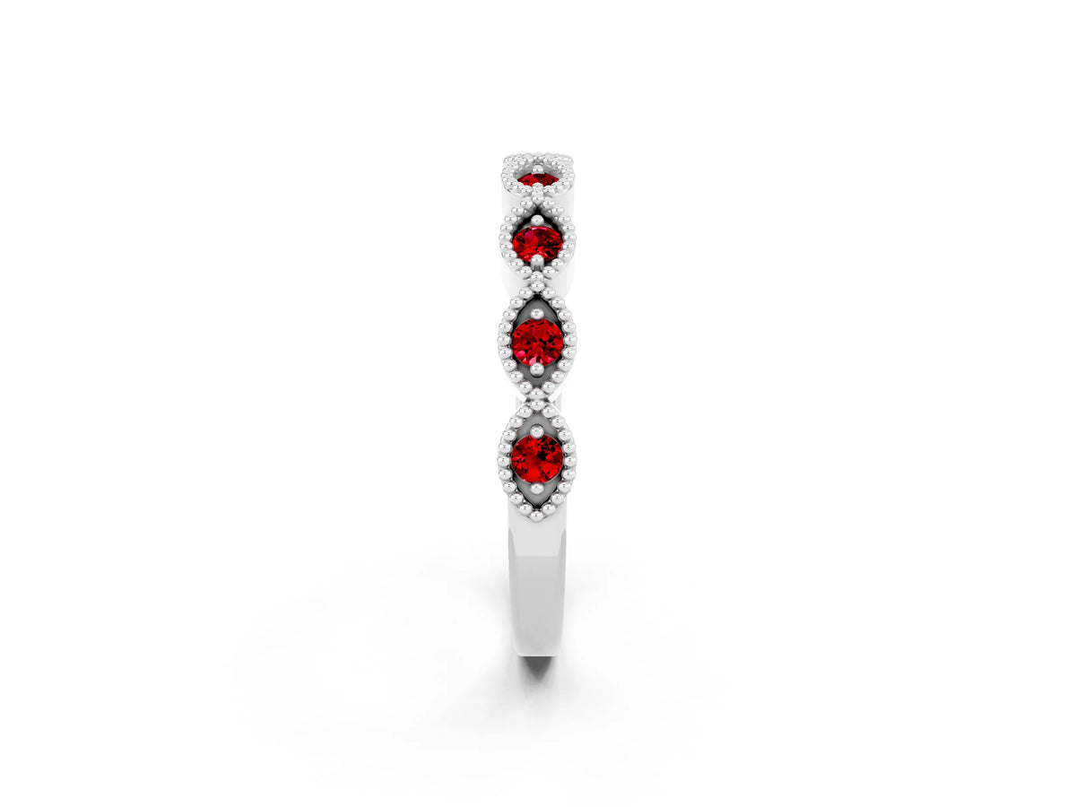 Marquise Ruby Milgrain Half Eternity Band in White gold with Bezel Setting_2
