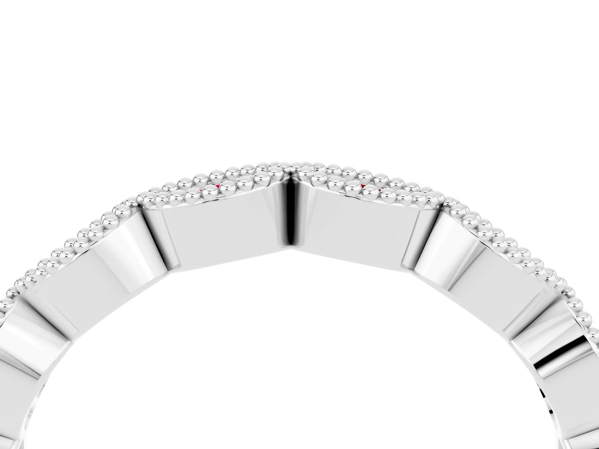 Marquise Ruby Milgrain Half Eternity Band in White gold with Bezel Setting_4