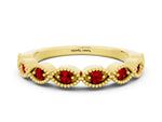 Marquise Ruby Milgrain Half Eternity Band in Yellow gold with Bezel Setting