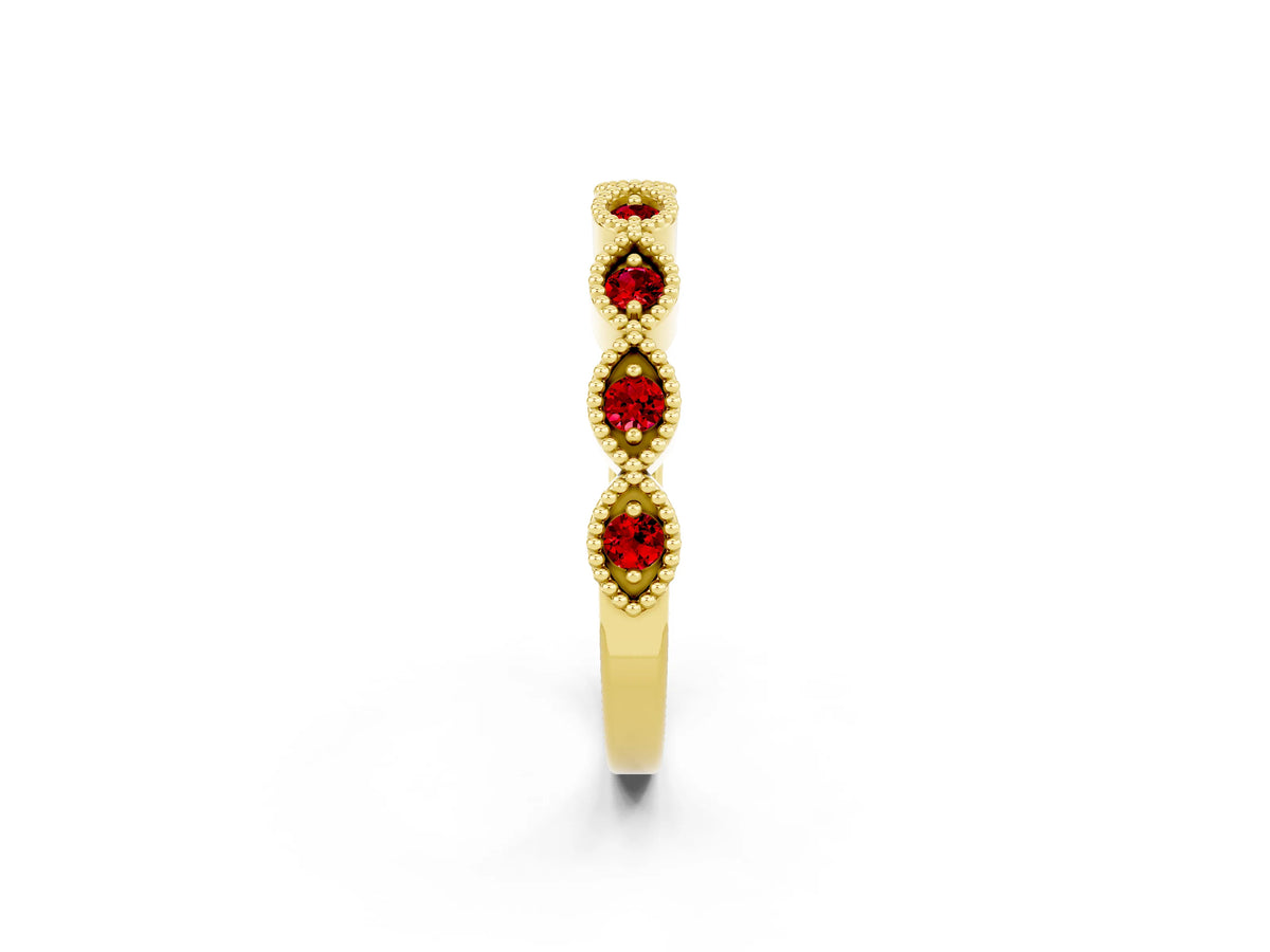 Marquise Ruby Milgrain Half Eternity Band in Yellow gold with Bezel Setting_2