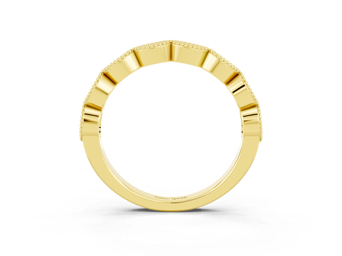 Marquise Ruby Milgrain Half Eternity Band in Yellow gold with Bezel Setting_3