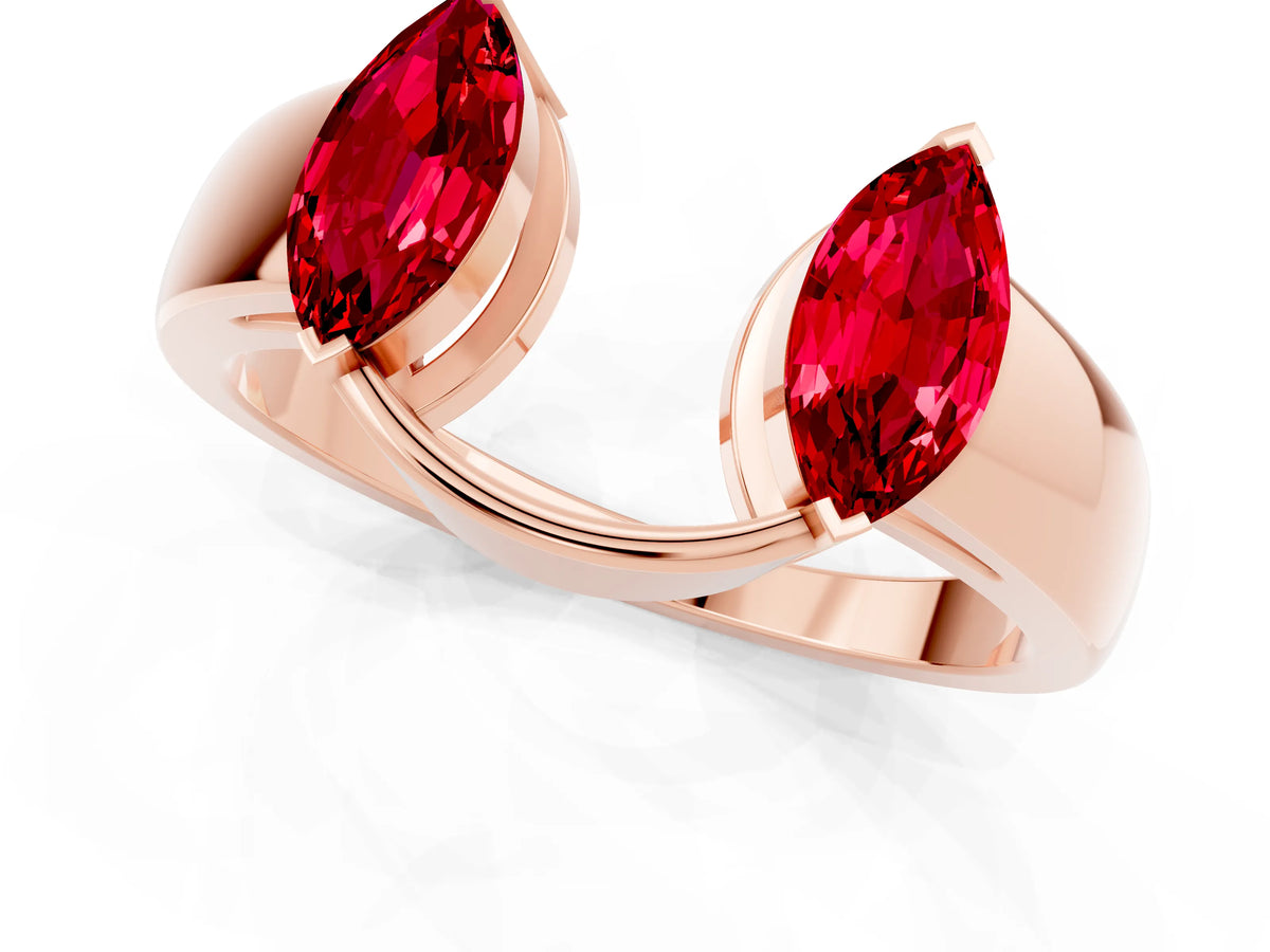 Marquise Ruby Open Band Ring in Rose gold with Tension Setting_1