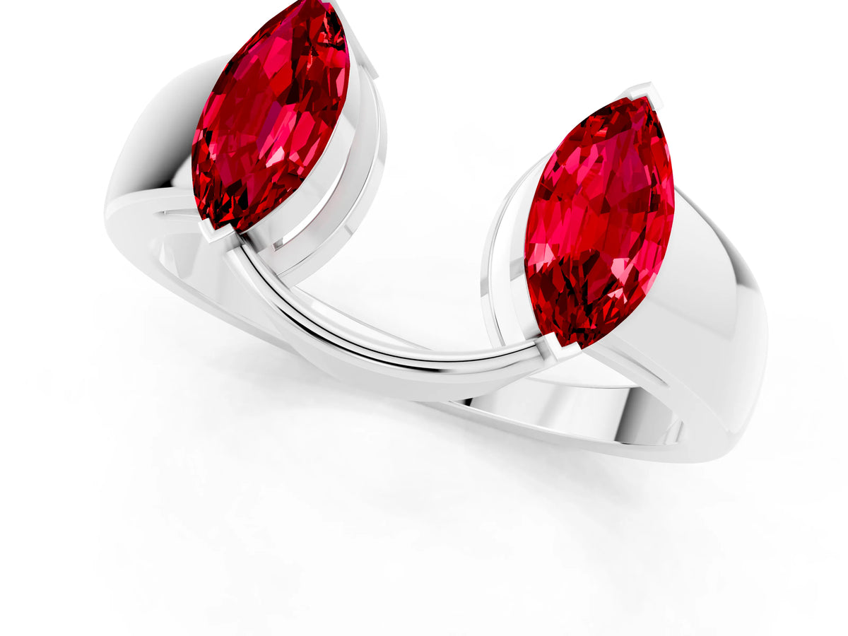 Marquise Ruby Open Band Ring in Silver with Tension Setting_1
