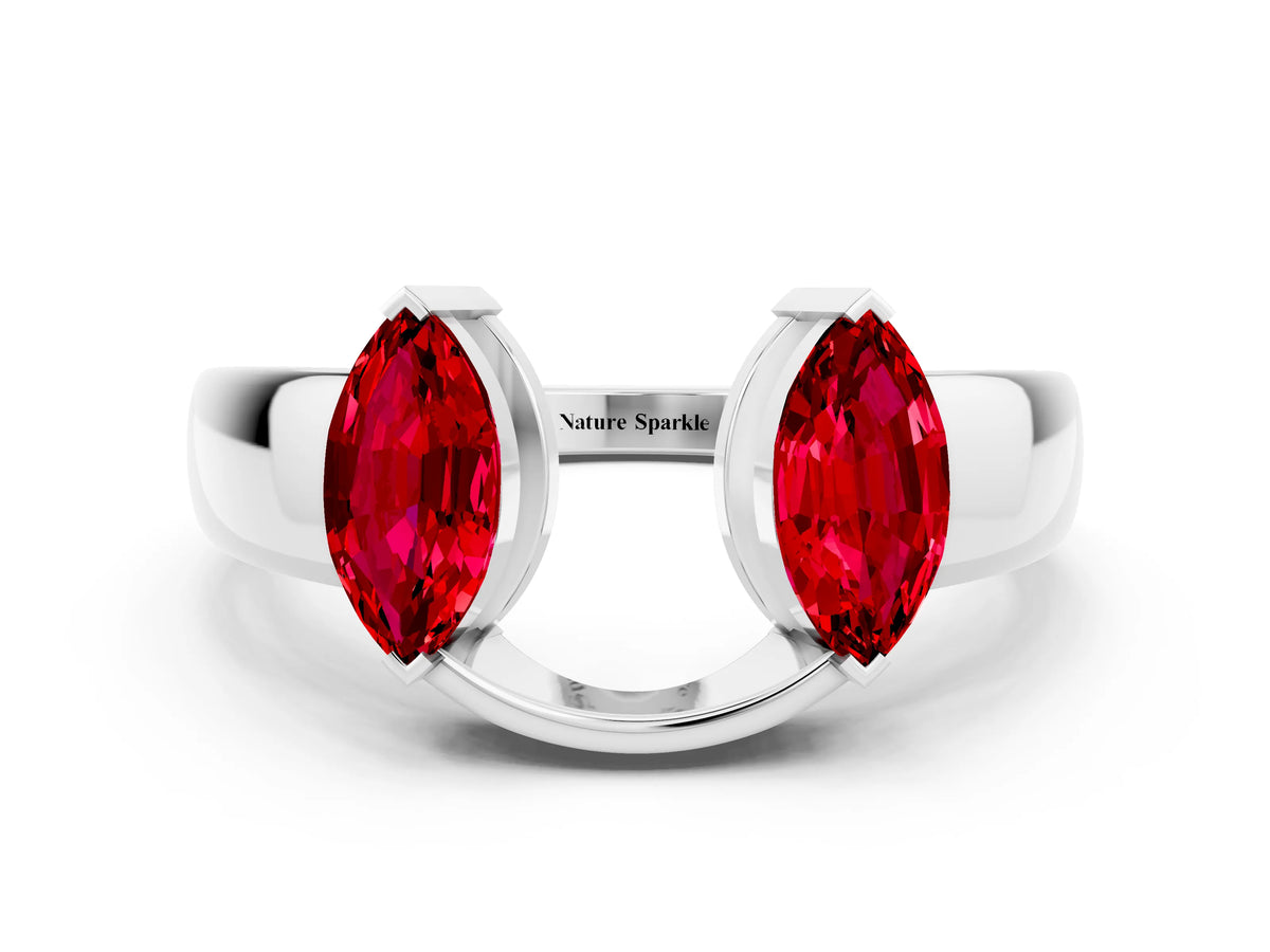 Marquise Ruby Open Band Ring in White gold with Tension Setting