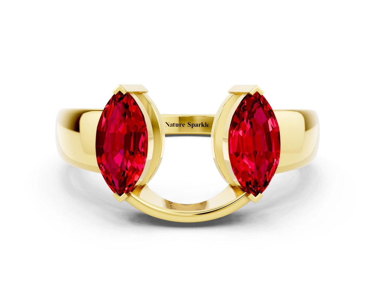 Marquise Ruby Open Band Ring in Yellow gold with Tension Setting
