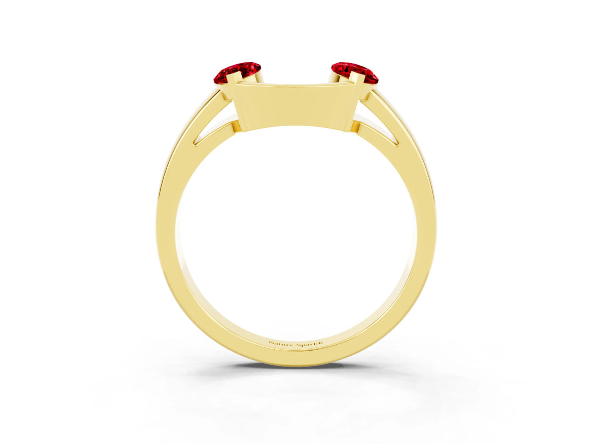 Marquise Ruby Open Band Ring in Yellow gold with Tension Setting_3