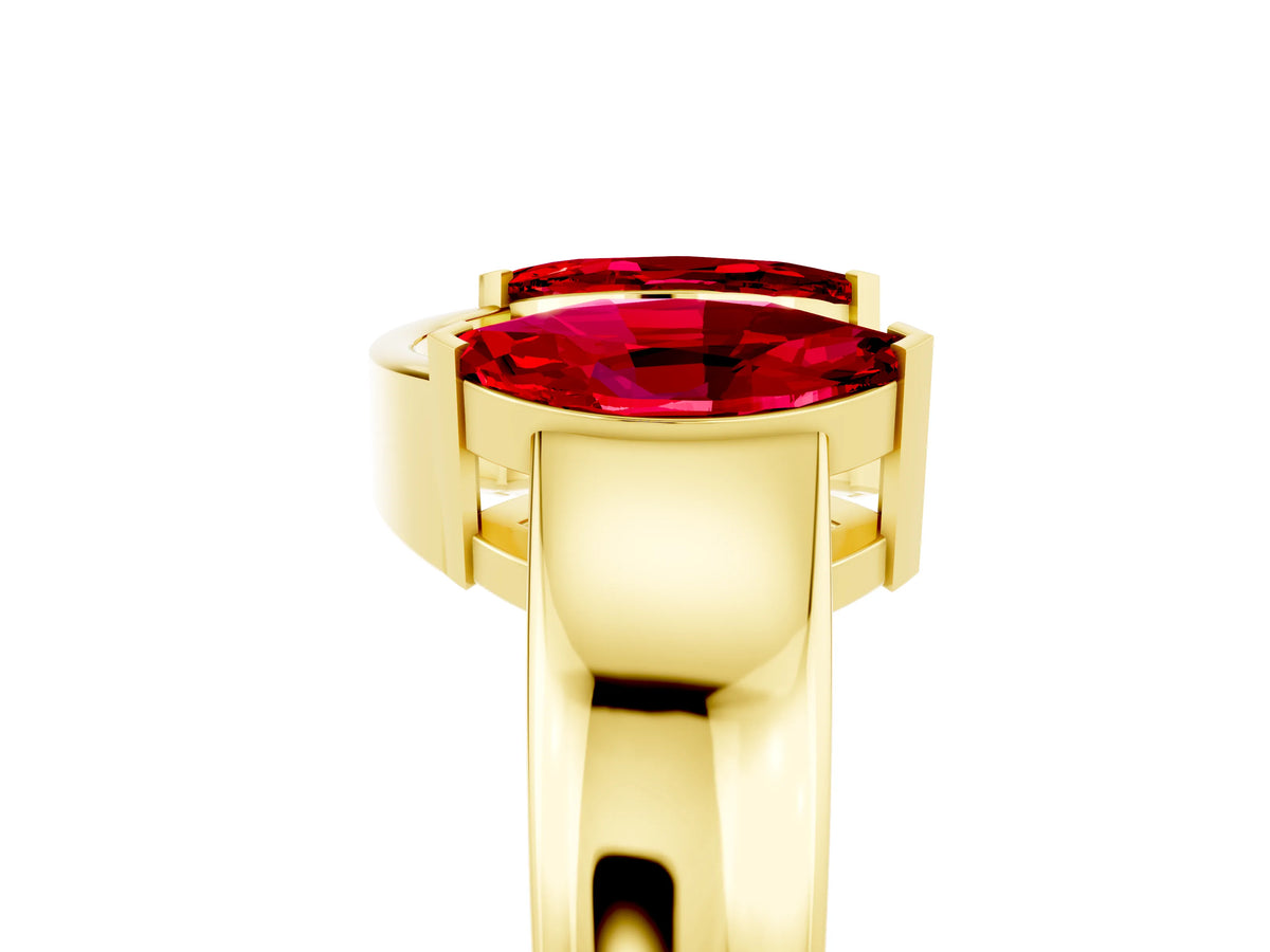 Marquise Ruby Open Band Ring in Yellow gold with Tension Setting_5