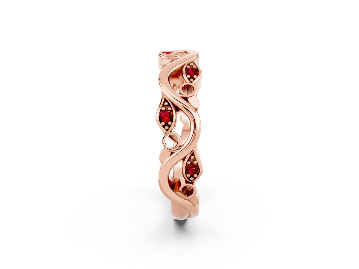 Marquise Ruby Vine Eternity Band in Rose gold with Bezel Setting_2