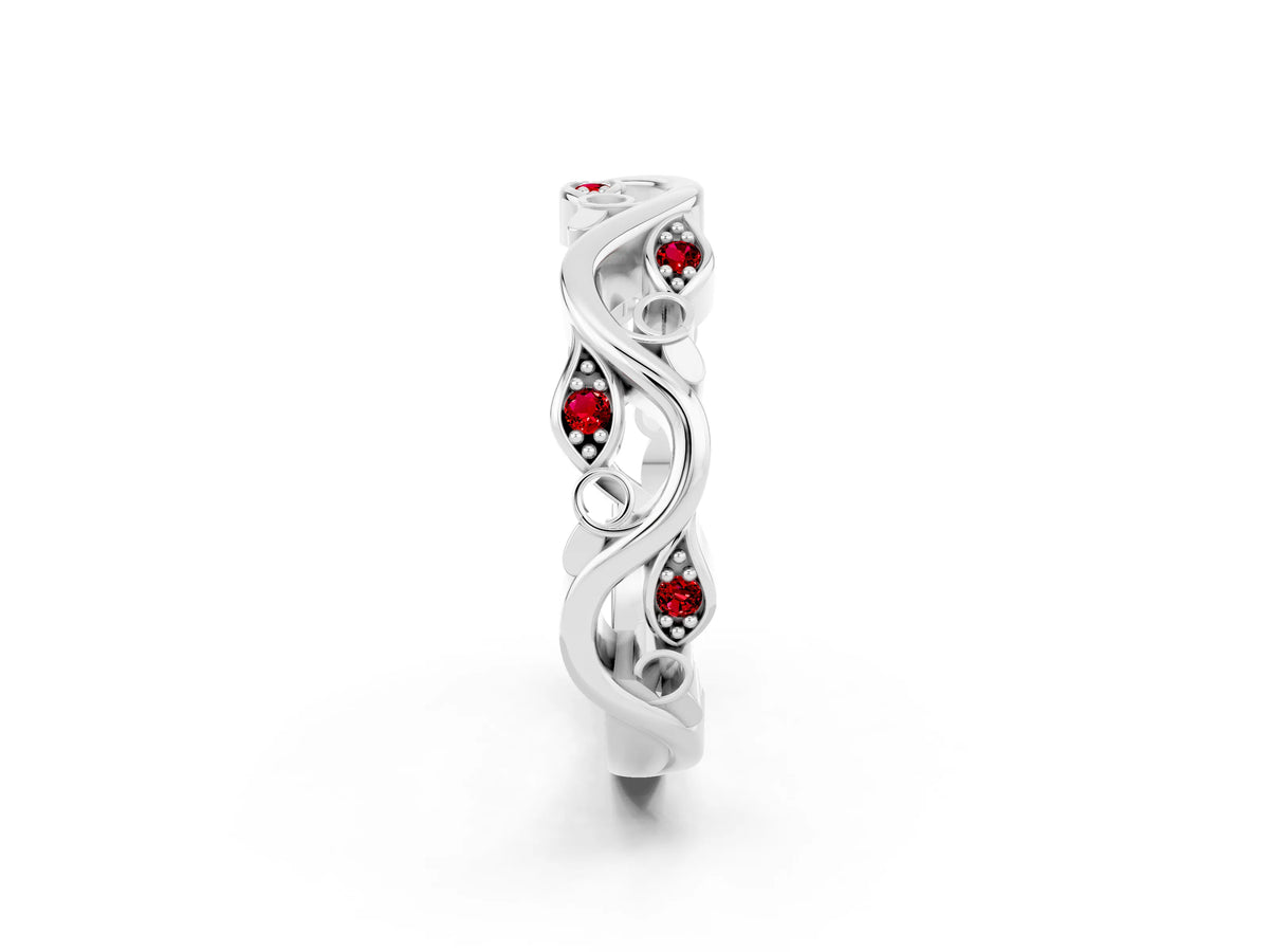 Marquise Ruby Vine Eternity Band in Silver with Bezel Setting_2