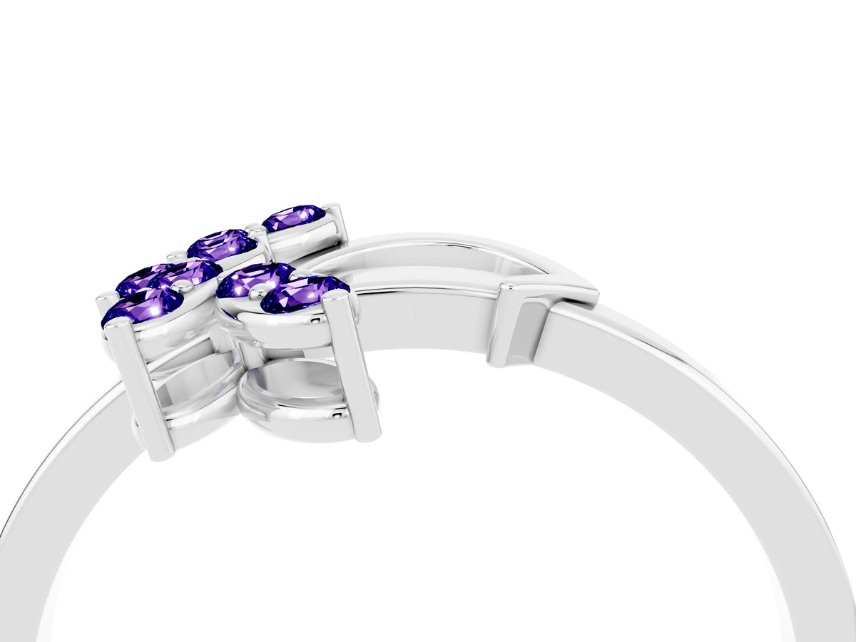 Marquise Tanzanite Floral Cluster Bypass Ring in Platinum with Prong Setting_4