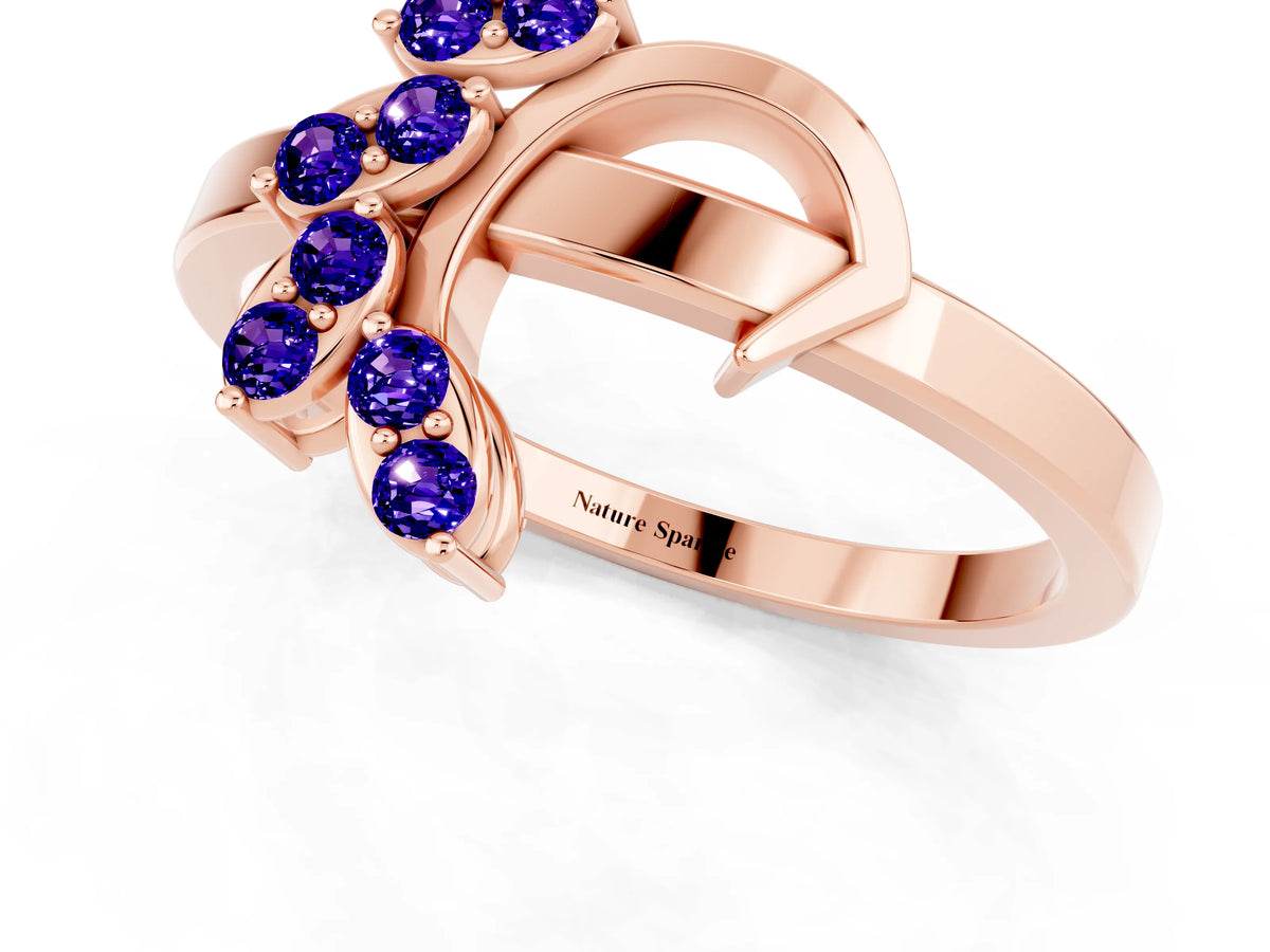 Marquise Tanzanite Floral Cluster Bypass Ring in Rose gold with Prong Setting_1