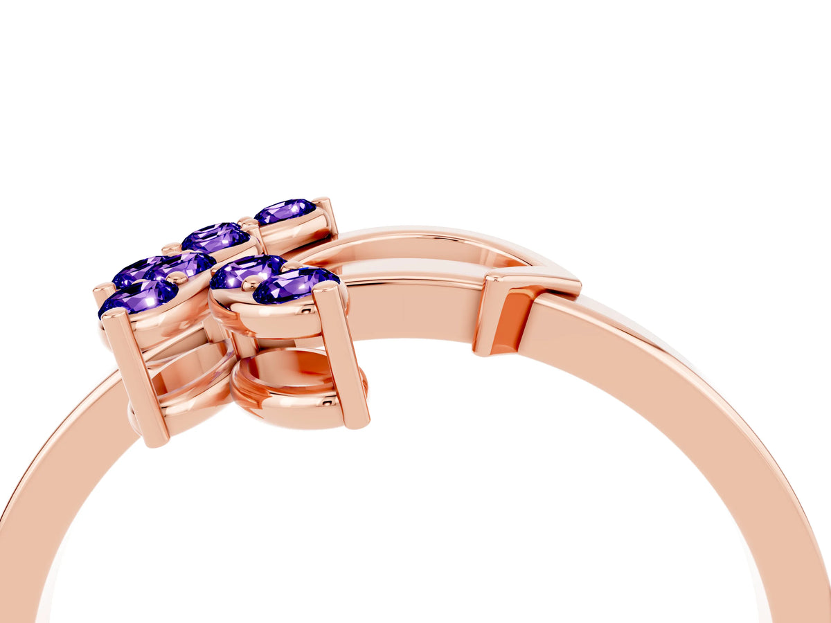 Marquise Tanzanite Floral Cluster Bypass Ring in Rose gold with Prong Setting_4