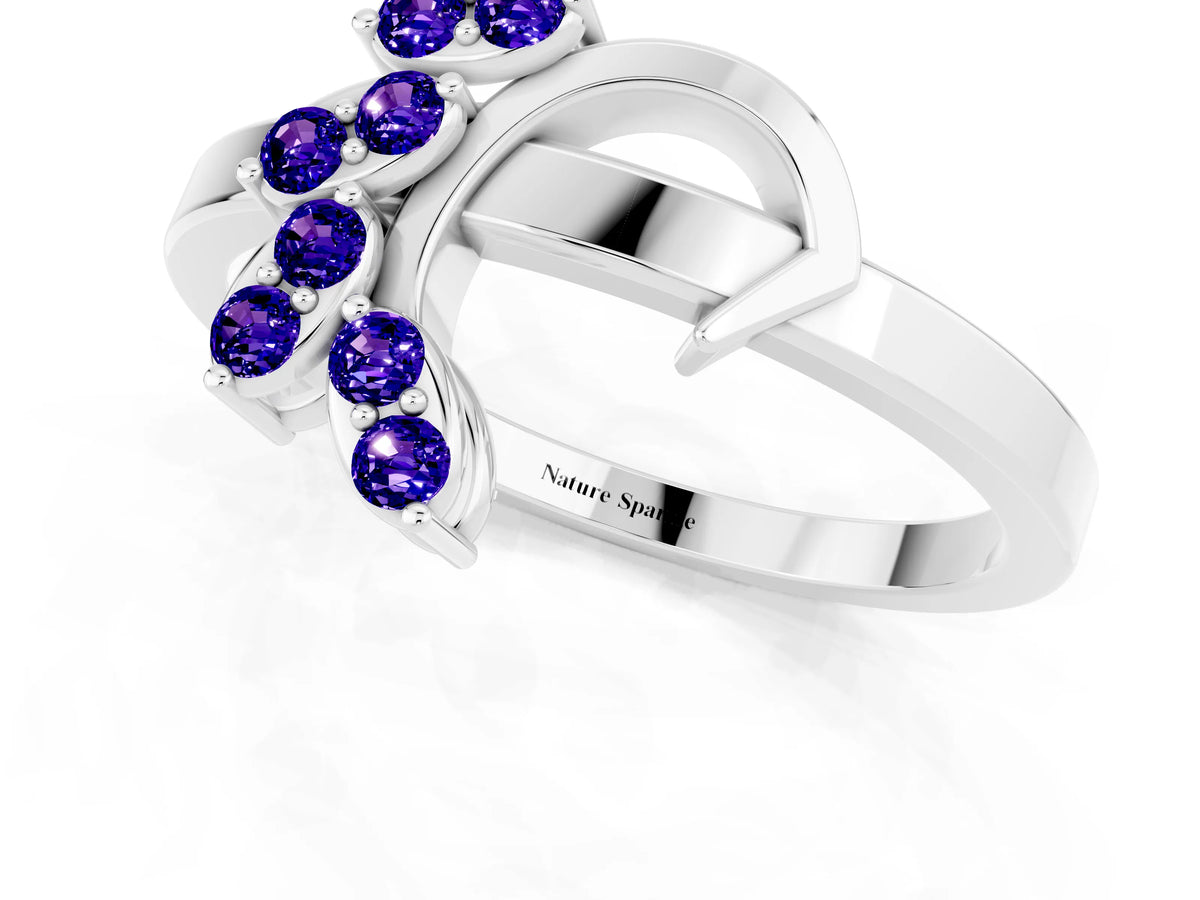 Marquise Tanzanite Floral Cluster Bypass Ring in Silver with Prong Setting_1
