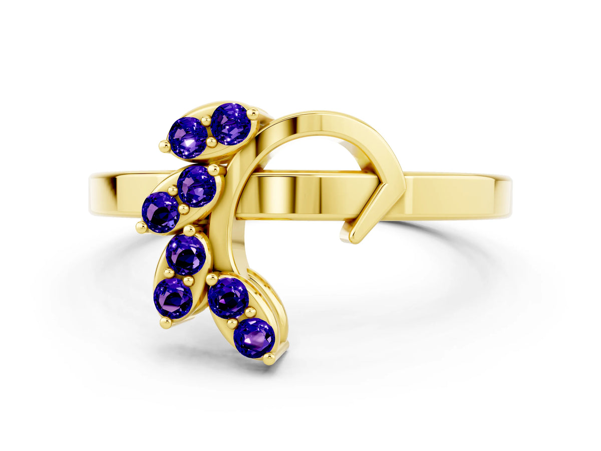 Marquise Tanzanite Floral Cluster Bypass Ring in Yellow gold with Prong Setting