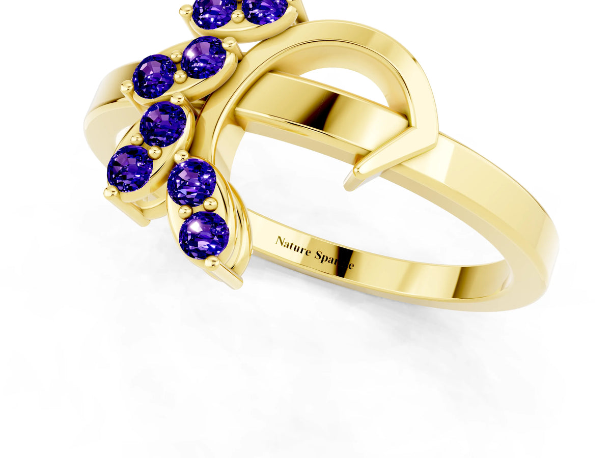Marquise Tanzanite Floral Cluster Bypass Ring in Yellow gold with Prong Setting_1