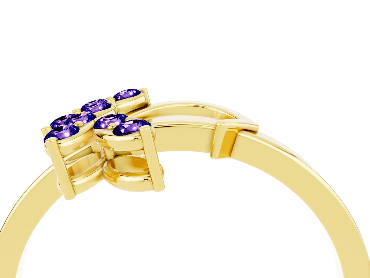 Marquise Tanzanite Floral Cluster Bypass Ring in Yellow gold with Prong Setting_4