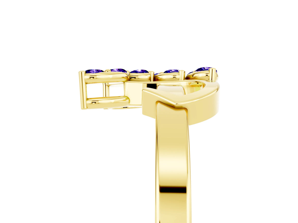 Marquise Tanzanite Floral Cluster Bypass Ring in Yellow gold with Prong Setting_5