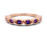 Marquise Tanzanite Milgrain Half Eternity Band in Rose gold with Bezel Setting