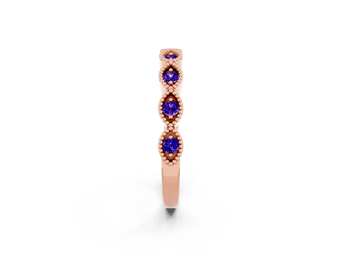 Marquise Tanzanite Milgrain Half Eternity Band in Rose gold with Bezel Setting_2