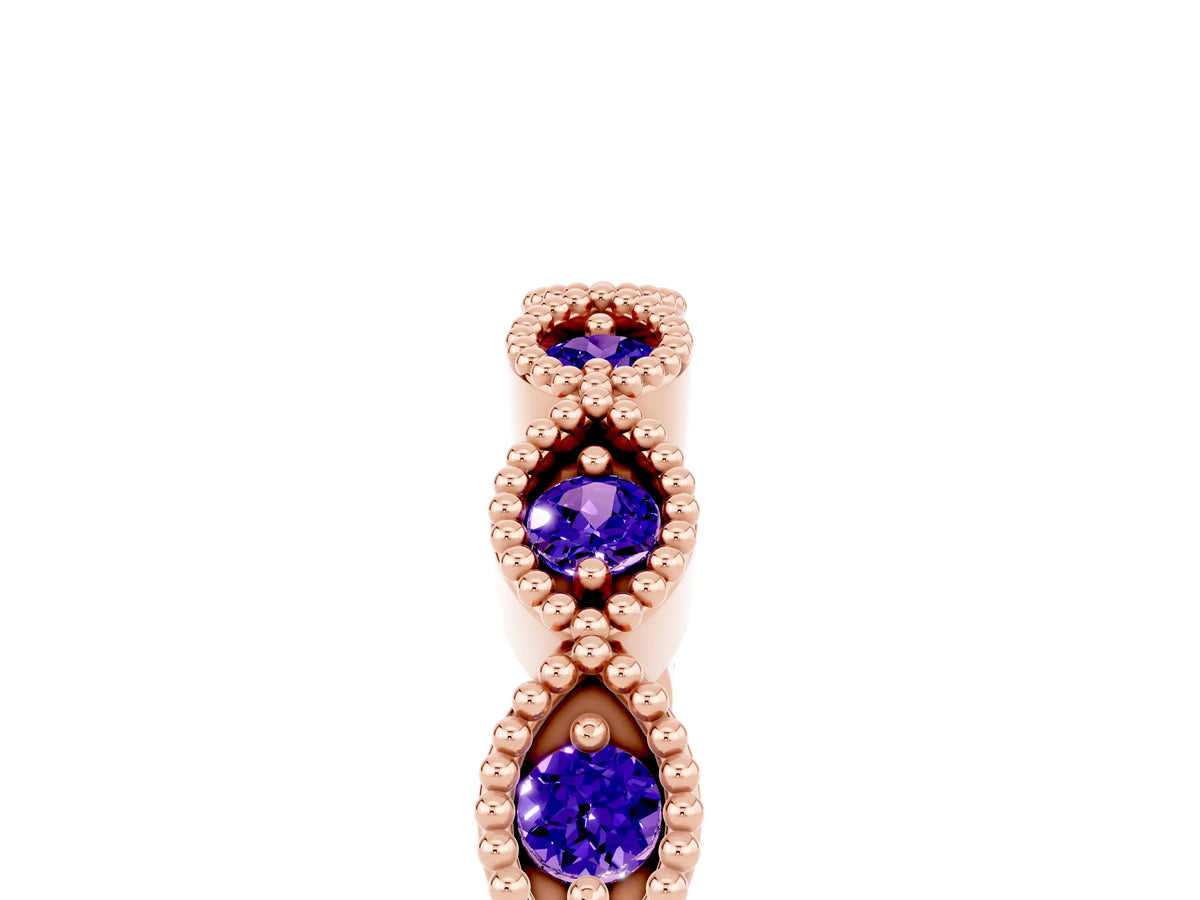 Marquise Tanzanite Milgrain Half Eternity Band in Rose gold with Bezel Setting_5