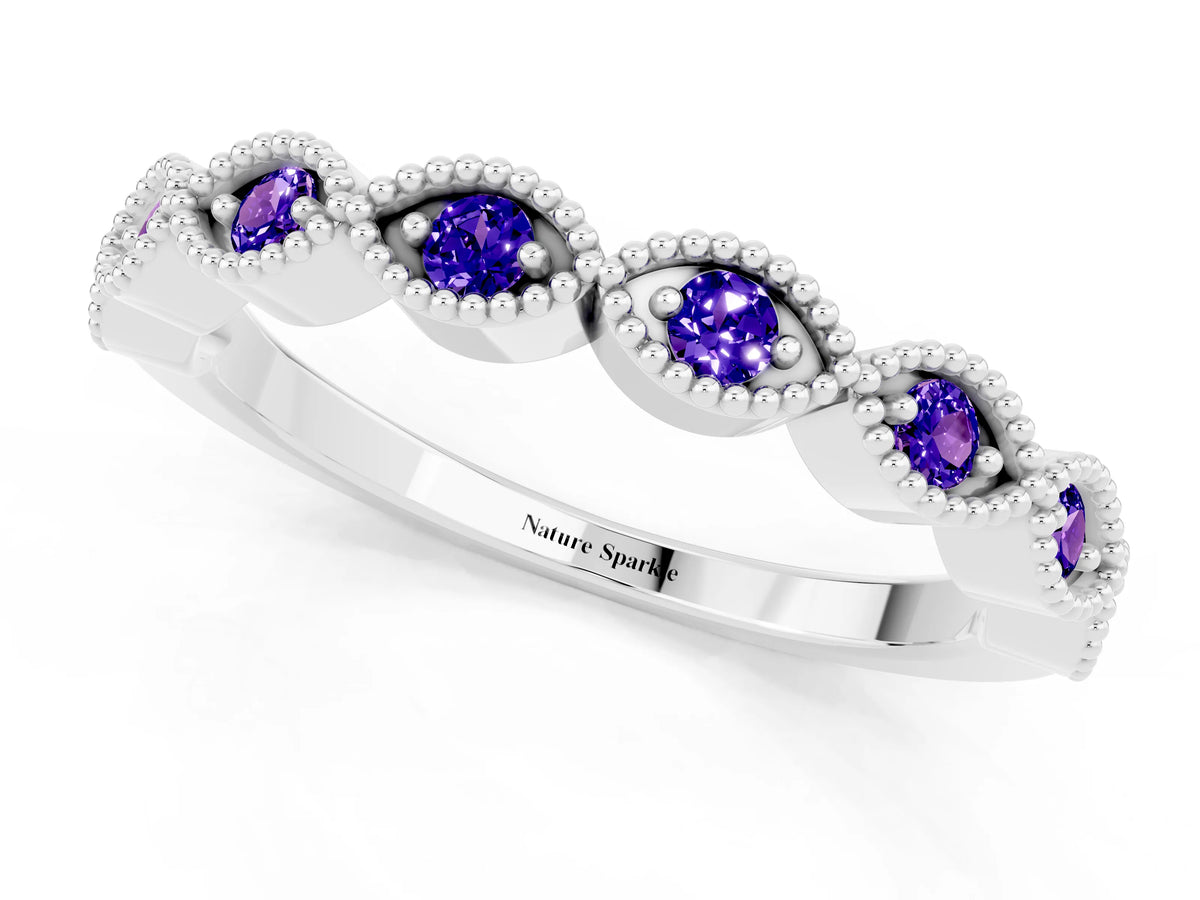 Marquise Tanzanite Milgrain Half Eternity Band in Silver with Bezel Setting_1