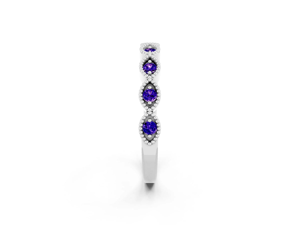 Marquise Tanzanite Milgrain Half Eternity Band in White gold with Bezel Setting_2
