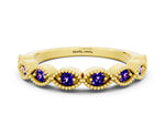 Marquise Tanzanite Milgrain Half Eternity Band in Yellow gold with Bezel Setting