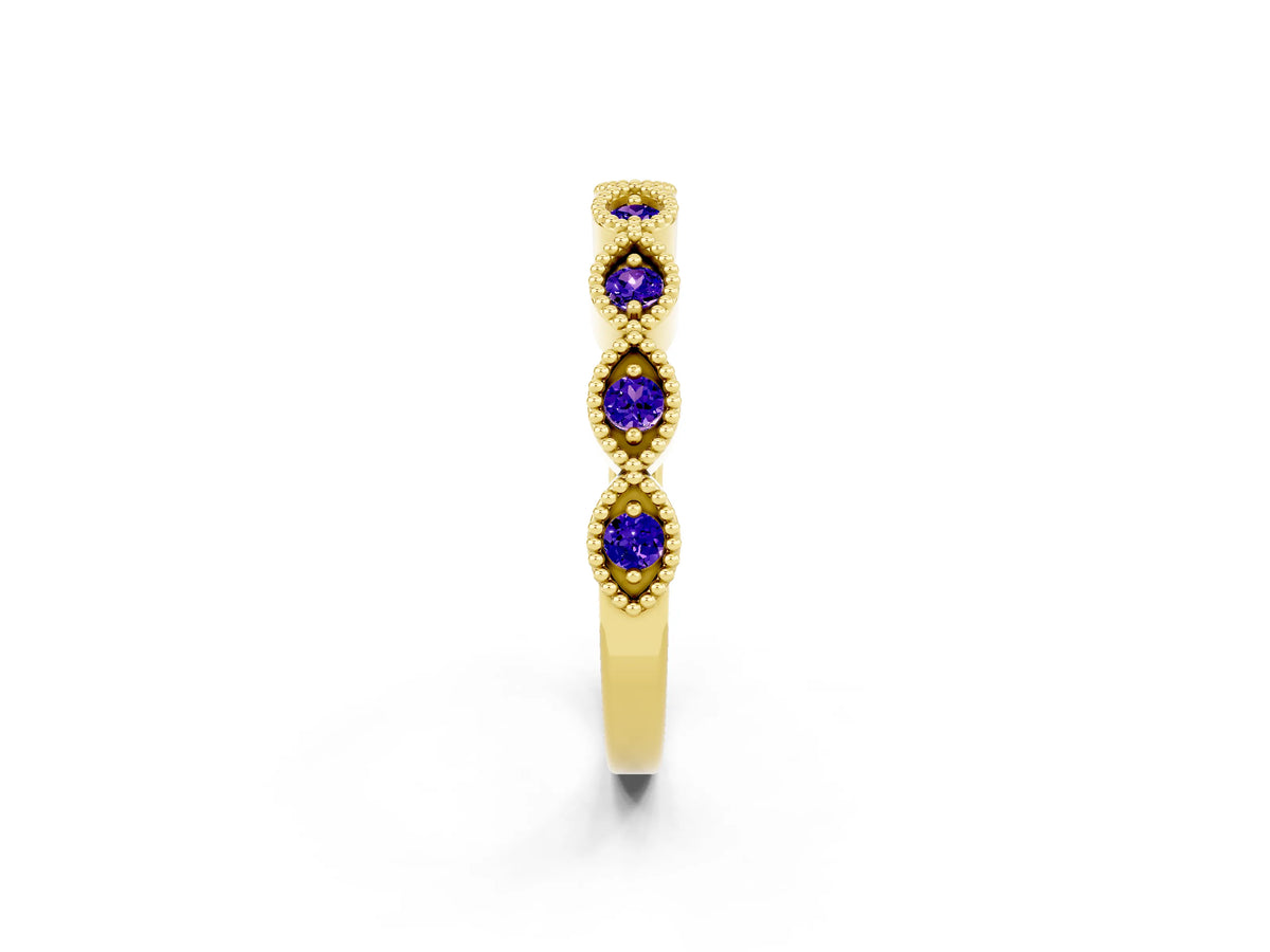 Marquise Tanzanite Milgrain Half Eternity Band in Yellow gold with Bezel Setting_2