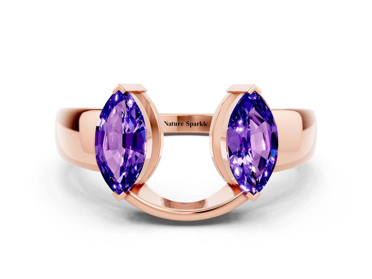 Marquise Tanzanite Open Band Ring in Rose gold with Tension Setting