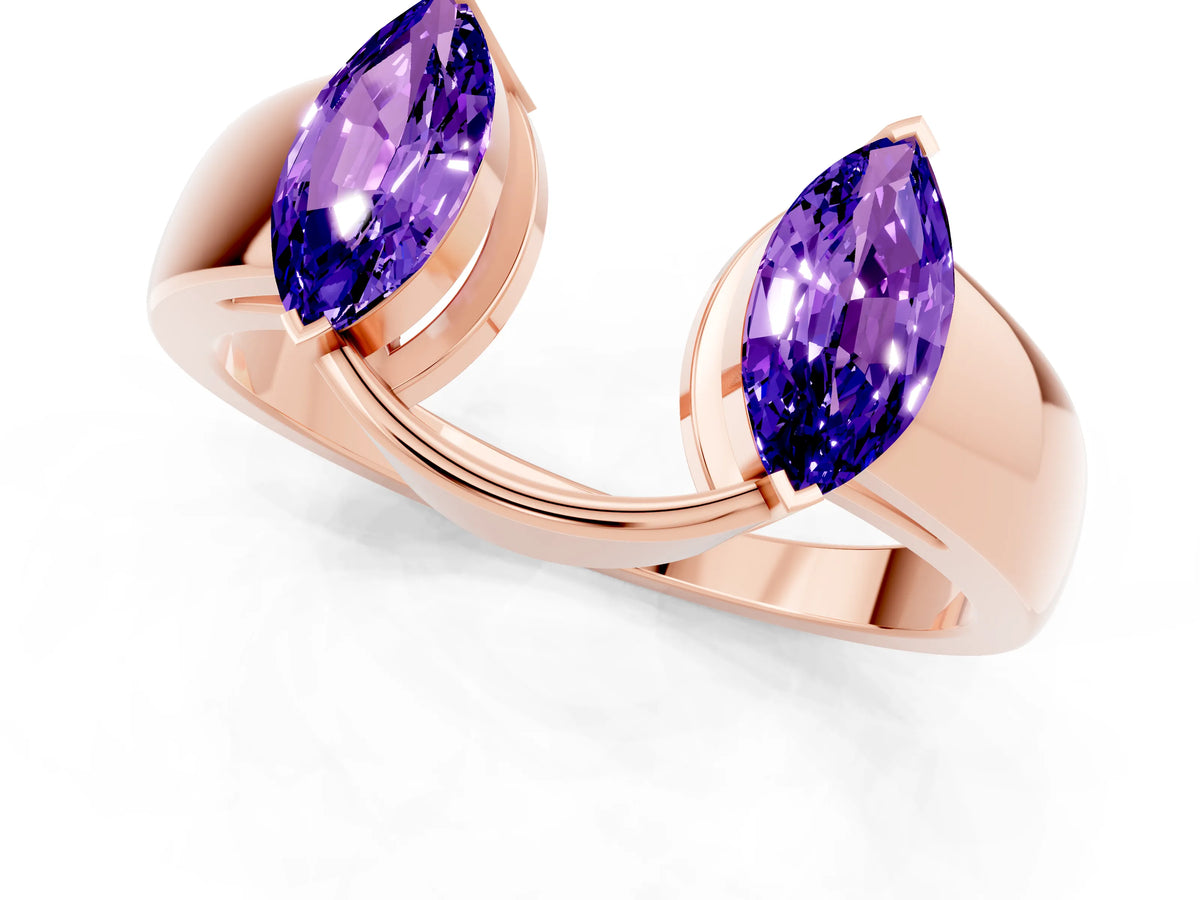 Marquise Tanzanite Open Band Ring in Rose gold with Tension Setting_1