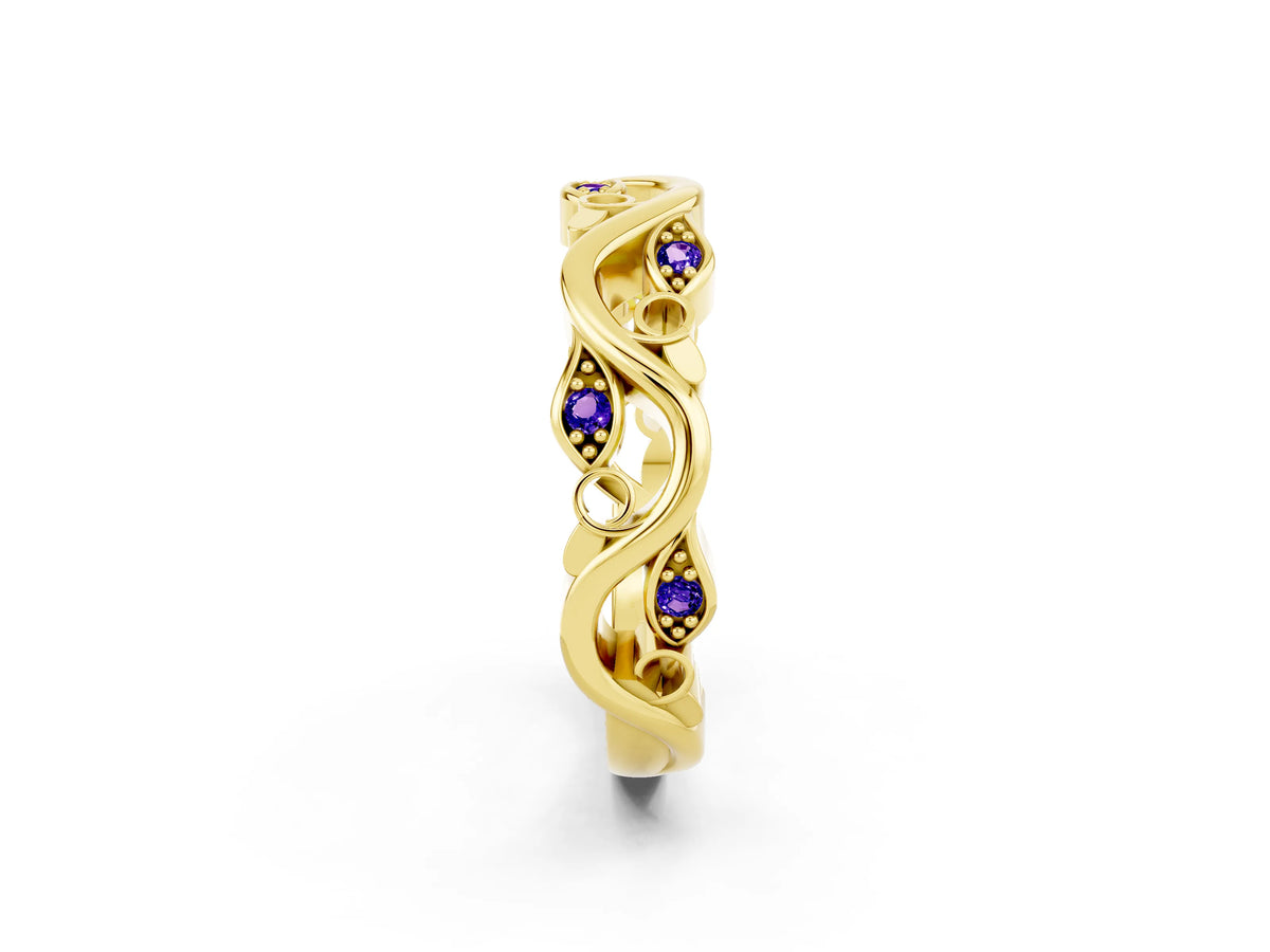 Marquise Tanzanite Vine Eternity Band in Yellow gold with Bezel Setting_2