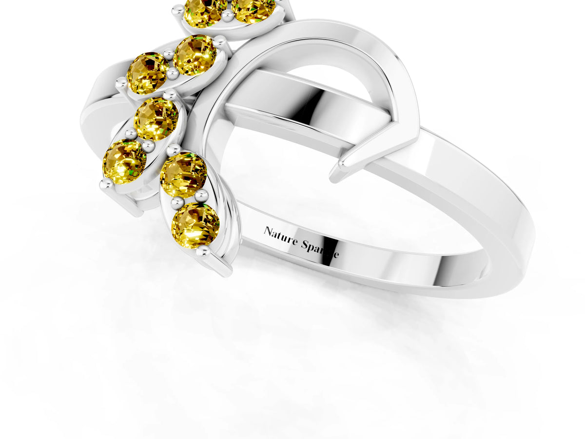 Marquise Yellow Sapphire Floral Cluster Bypass Ring in Platinum with Prong Setting_1