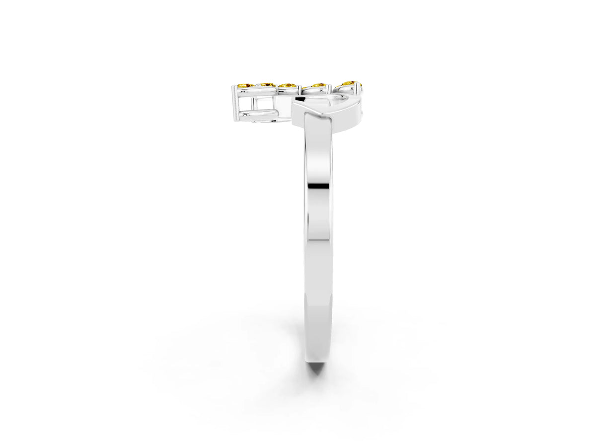 Marquise Yellow Sapphire Floral Cluster Bypass Ring in Platinum with Prong Setting_2