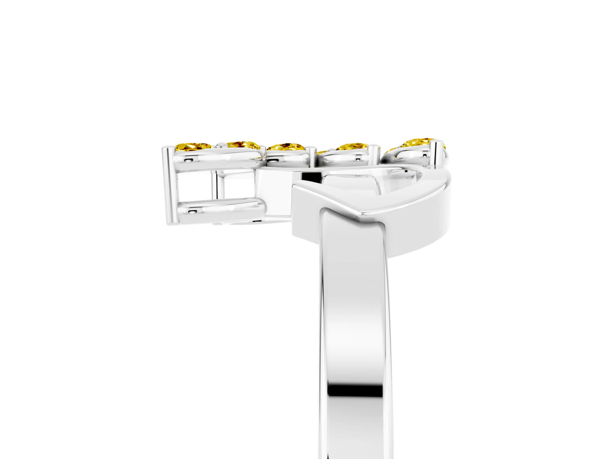 Marquise Yellow Sapphire Floral Cluster Bypass Ring in Platinum with Prong Setting_5