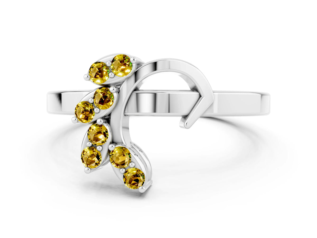 Marquise Yellow Sapphire Floral Cluster Bypass Ring in Silver with Prong Setting