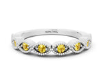 Marquise Yellow Sapphire Milgrain Half Eternity Band in Platinum with Bezel Setting