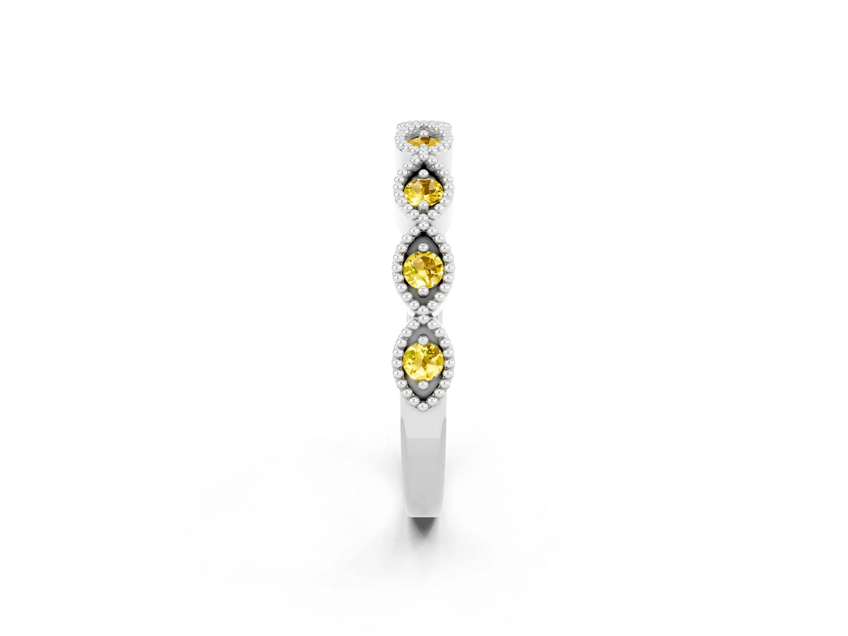 Marquise Yellow Sapphire Milgrain Half Eternity Band in Platinum with Bezel Setting_2