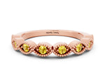 Marquise Yellow Sapphire Milgrain Half Eternity Band in Rose gold with Bezel Setting