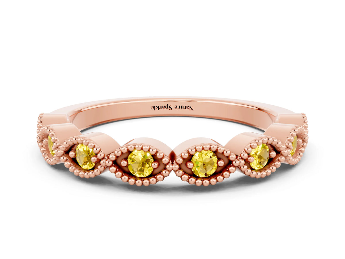 Marquise Yellow Sapphire Milgrain Half Eternity Band in Rose gold with Bezel Setting