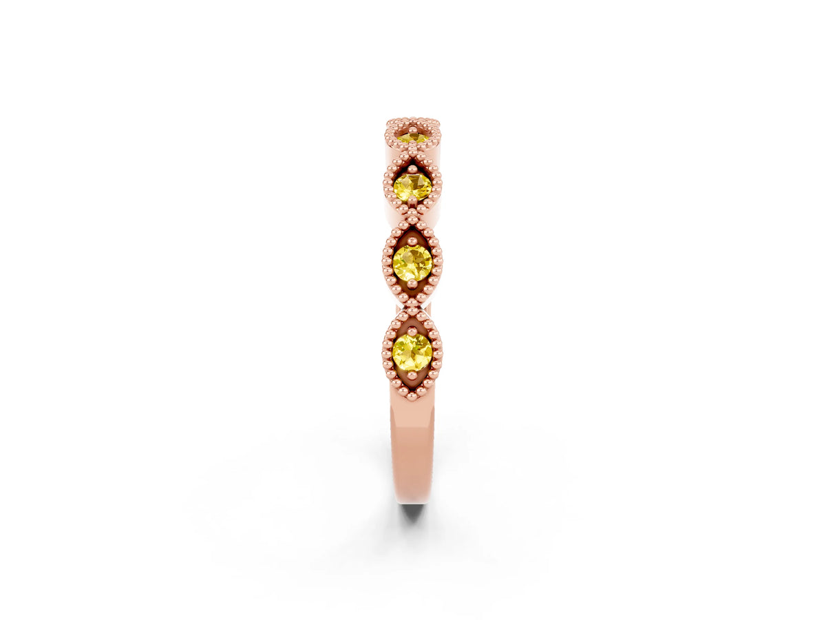 Marquise Yellow Sapphire Milgrain Half Eternity Band in Rose gold with Bezel Setting_2