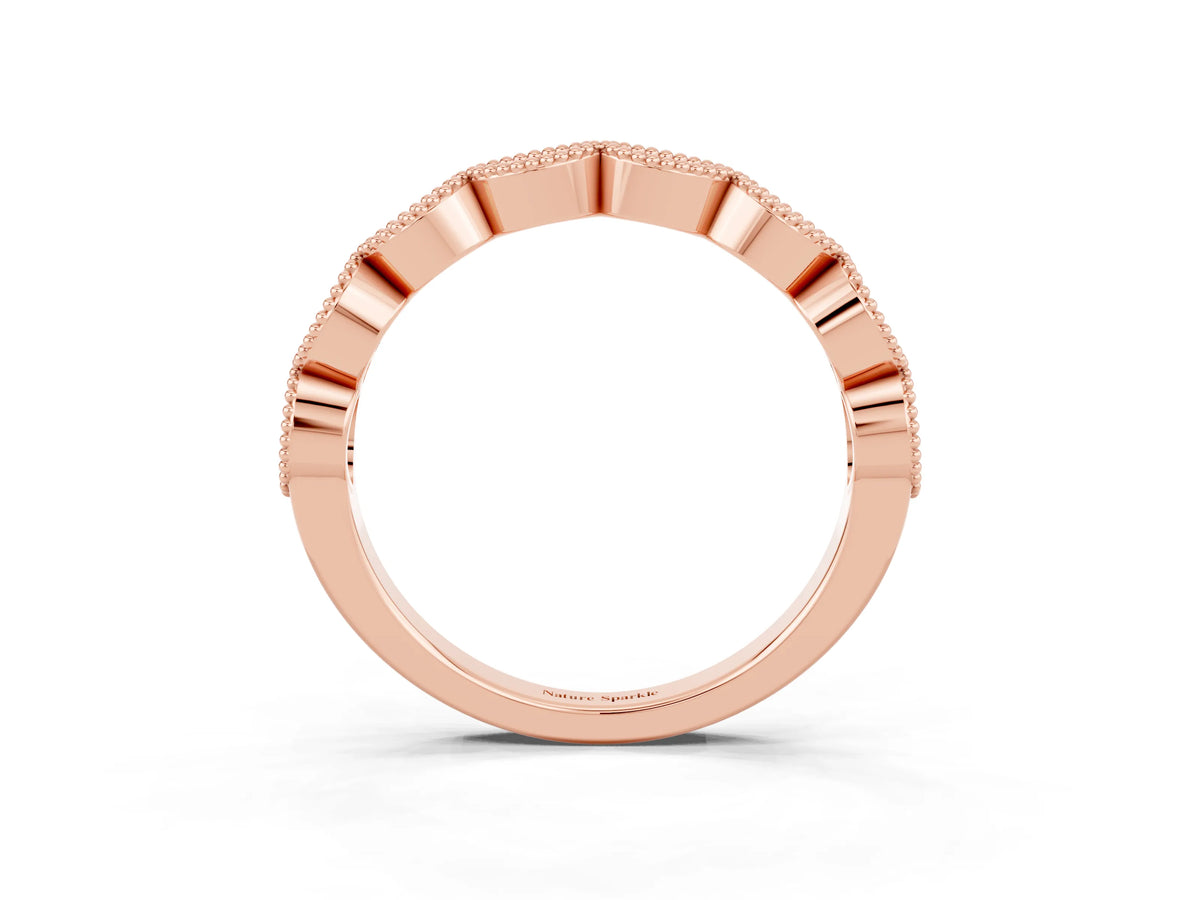 Marquise Yellow Sapphire Milgrain Half Eternity Band in Rose gold with Bezel Setting_3