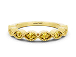 Marquise Yellow Sapphire Milgrain Half Eternity Band in Yellow gold with Bezel Setting