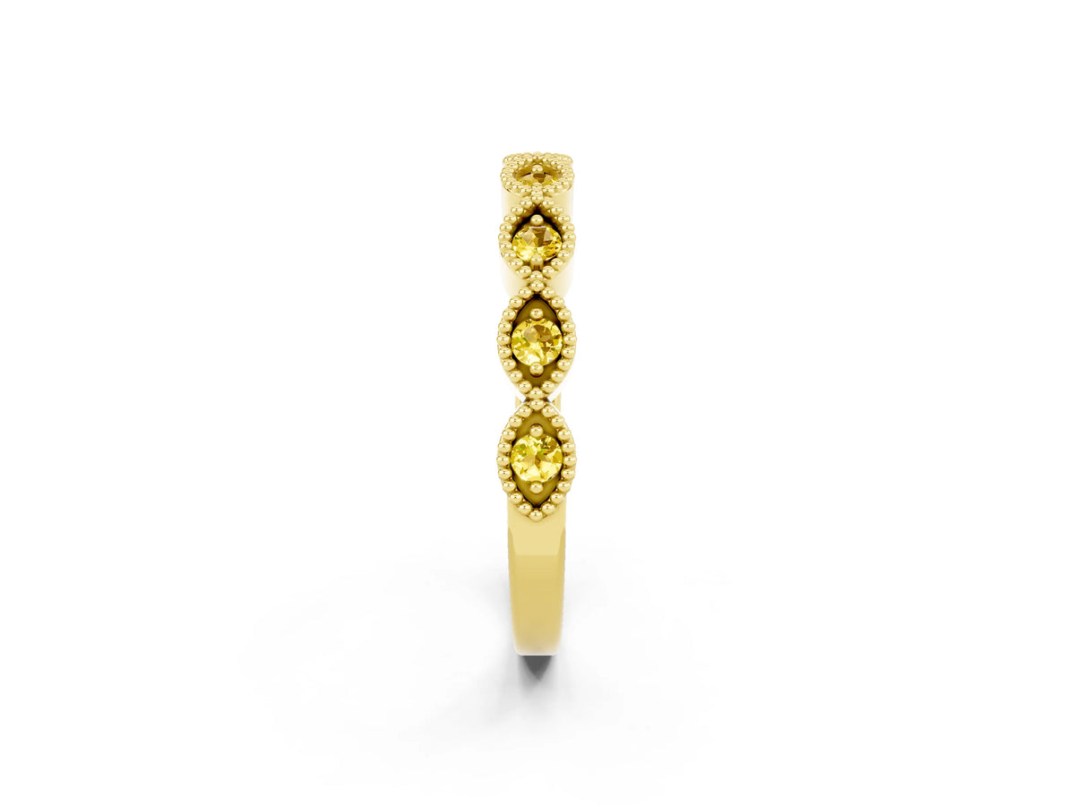 Marquise Yellow Sapphire Milgrain Half Eternity Band in Yellow gold with Bezel Setting_2