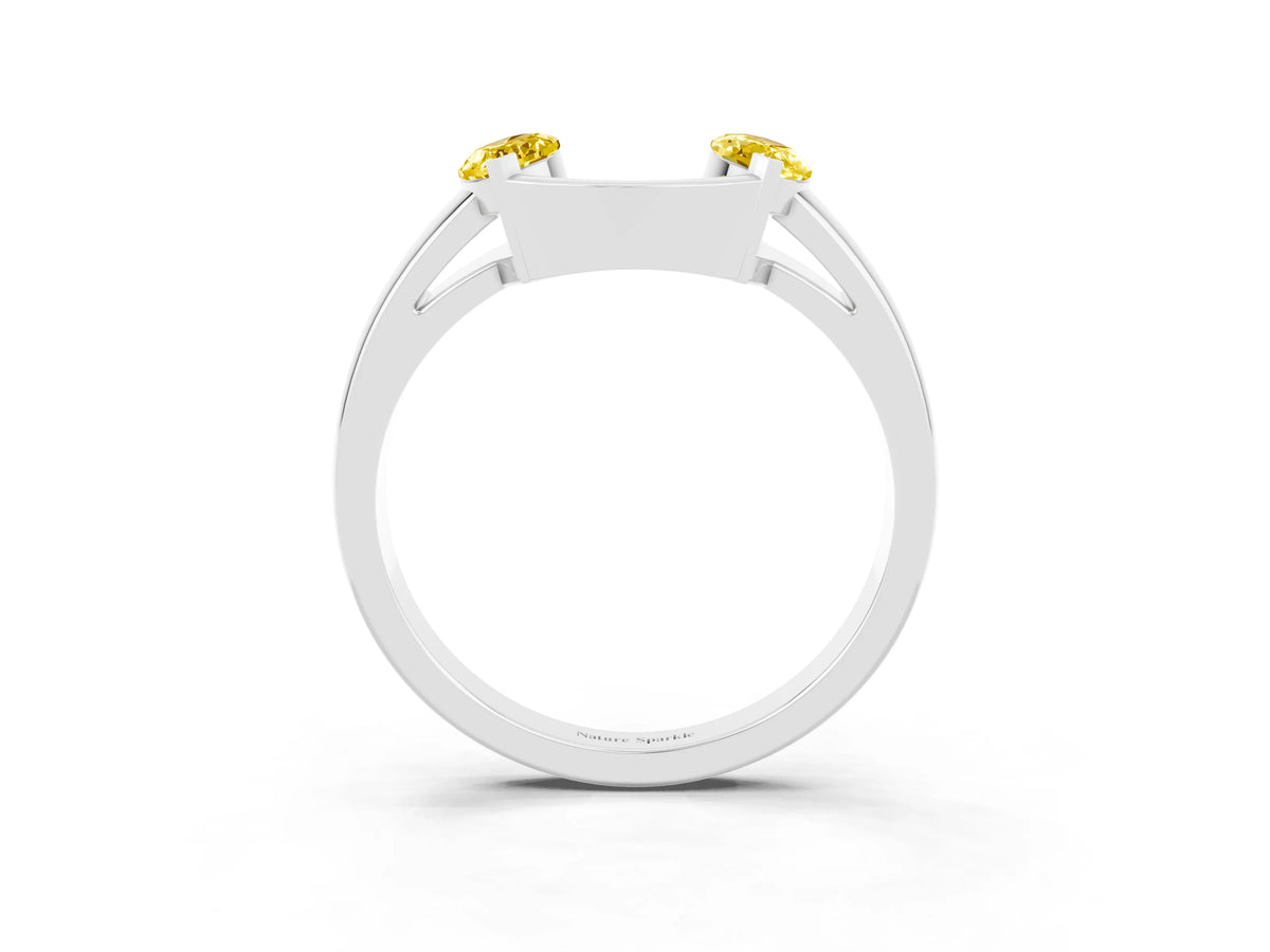 Marquise Yellow Sapphire Open Band Ring in Platinum with Tension Setting_3