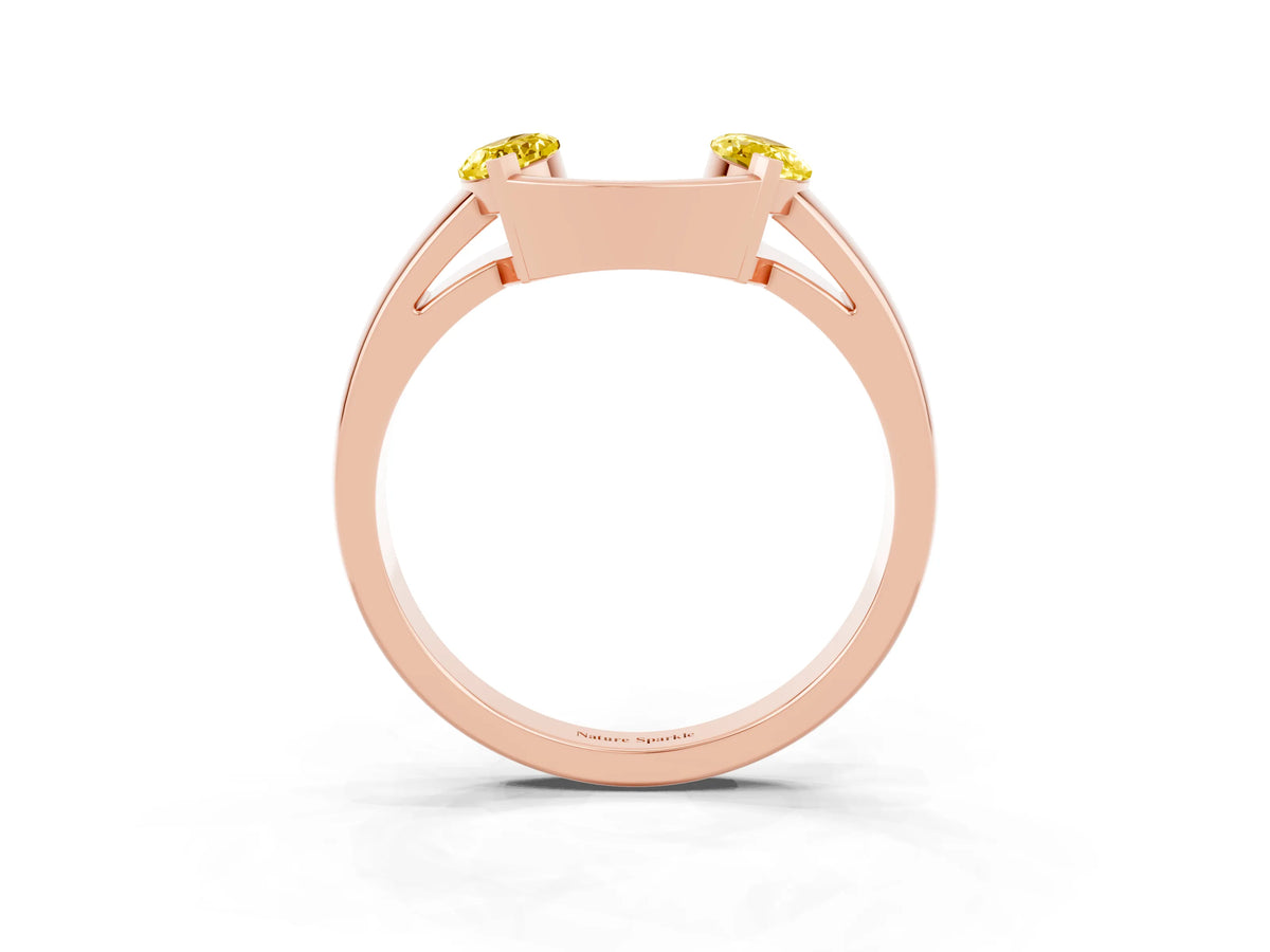 Marquise Yellow Sapphire Open Band Ring in Rose gold with Tension Setting_3