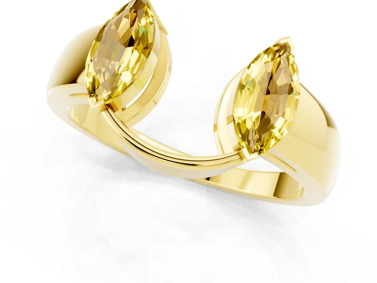 Marquise Yellow Sapphire Open Band Ring in Yellow gold with Tension Setting_1