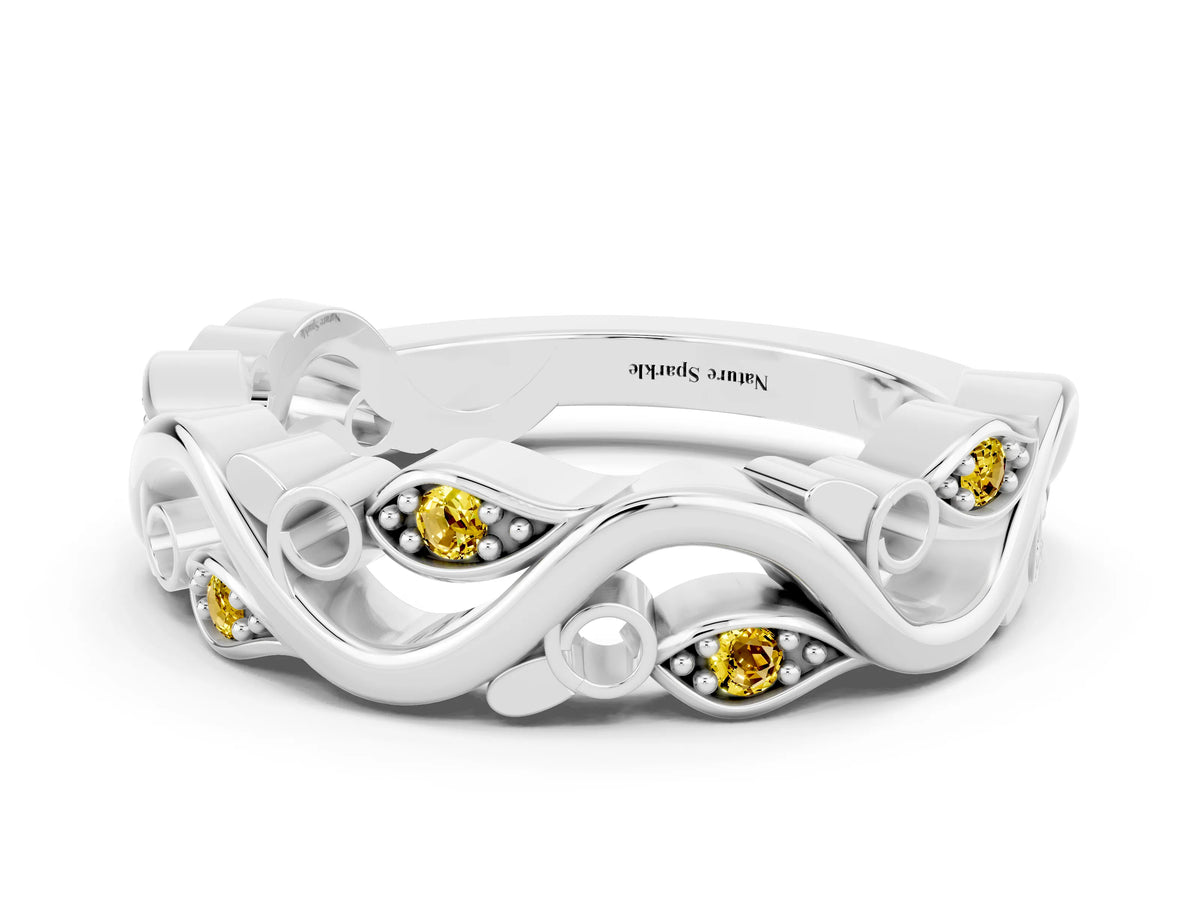 Marquise Yellow Sapphire Vine Eternity Band in Silver with Bezel Setting