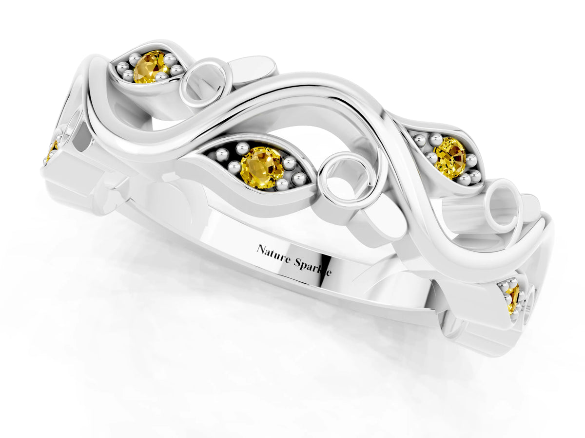Marquise Yellow Sapphire Vine Eternity Band in Silver with Bezel Setting_1