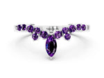 Marquise and Round Amethyst Chevron Band in Platinum with Prong Setting