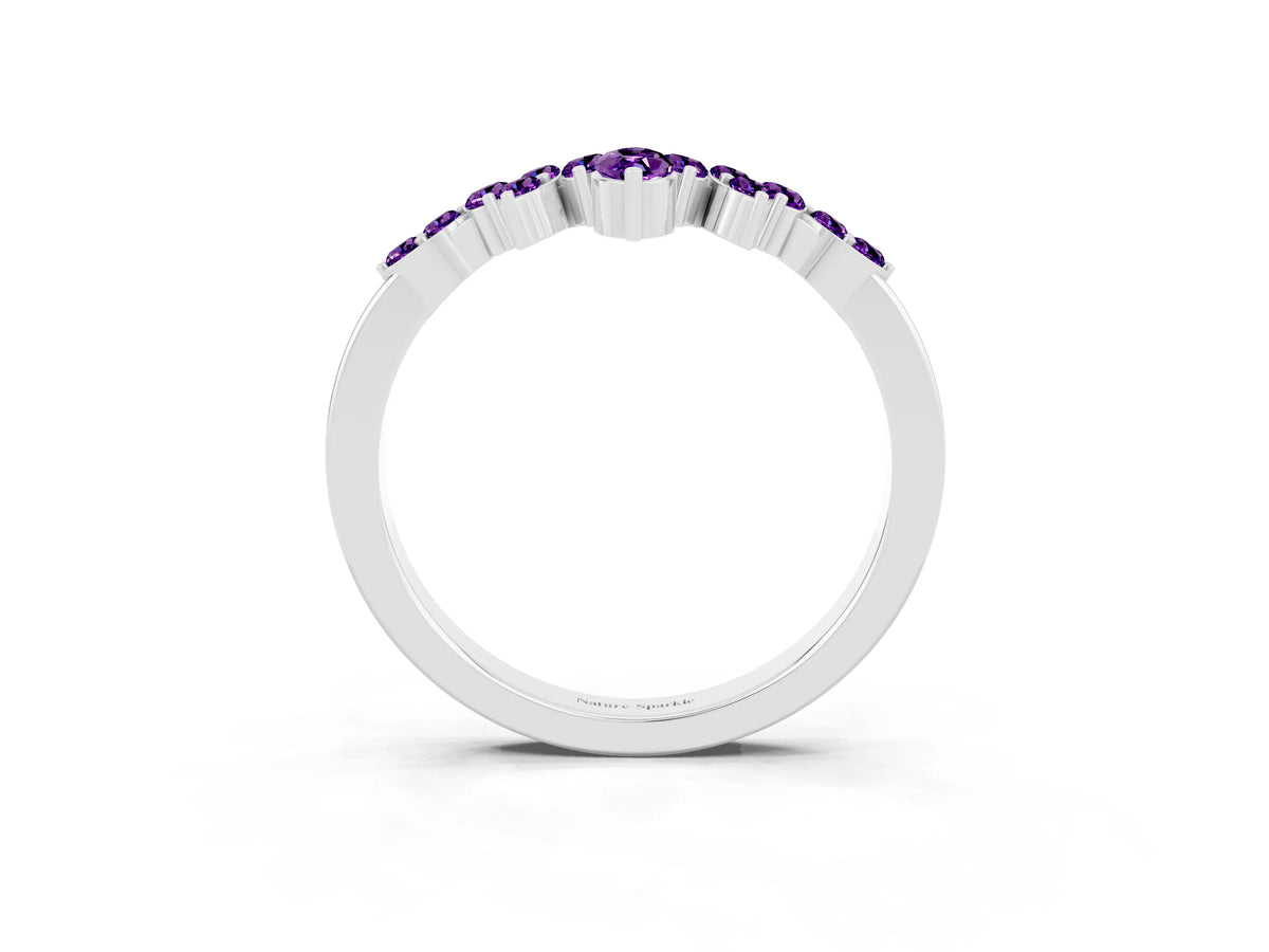 Marquise and Round Amethyst Chevron Band in Platinum with Prong Setting_3